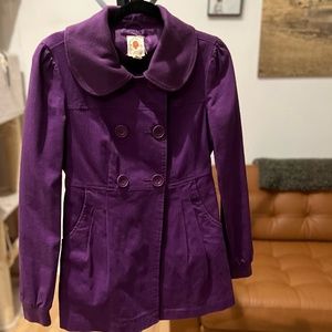 Anthropologie Tulle Purple Double Breasted Peacoat